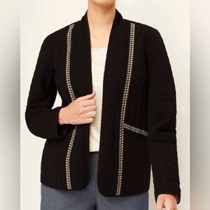 J. Jill Pure Jill Elements Size 2X Black Seersucker Quilted Open Front Jacket